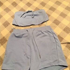 Superdown Light Blue Crop Top and Shorts Set